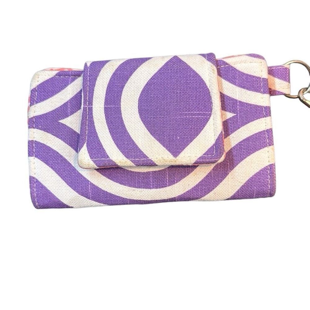 Women's Purple White Wristlet Purse Trifold Wallet contrasting inside